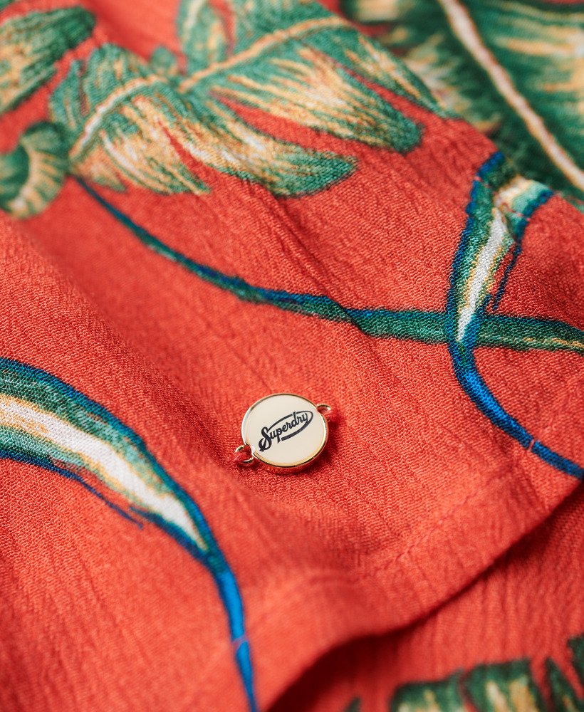 vestido midi de praia com franzido na cor vermelha havaiana eden.