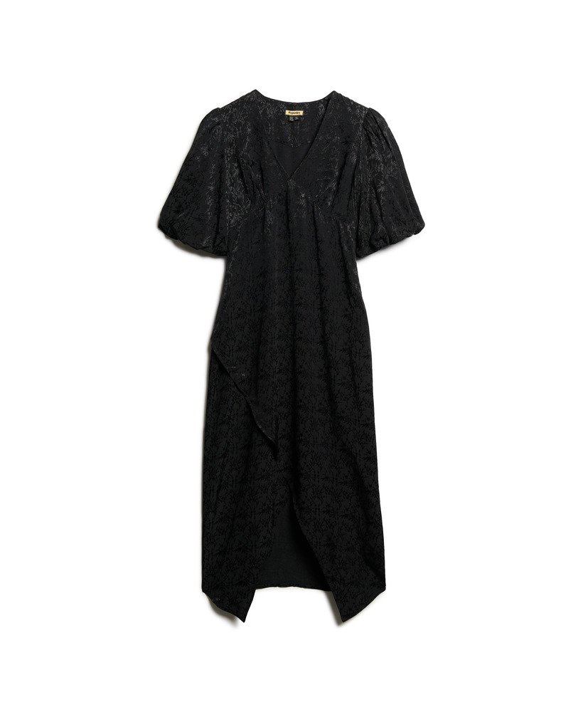 vestido midi de manga curta na cor preta.