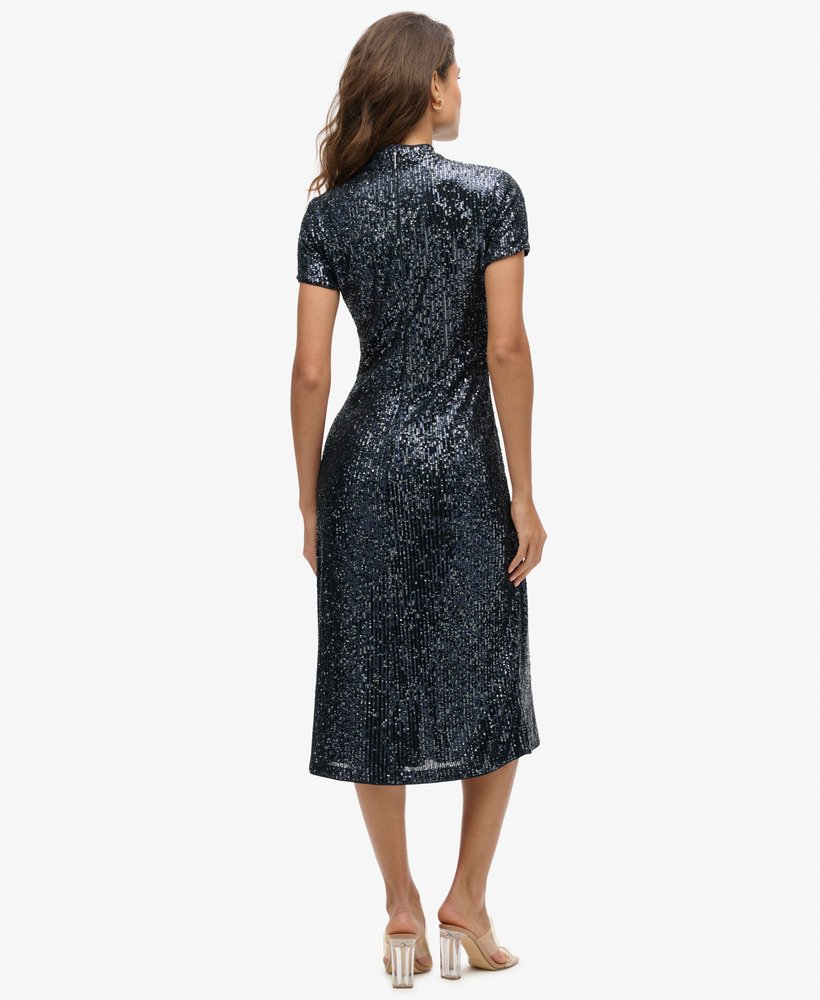 vestido midi de lantejoulas mandarim em lantejoulas cor chumbo