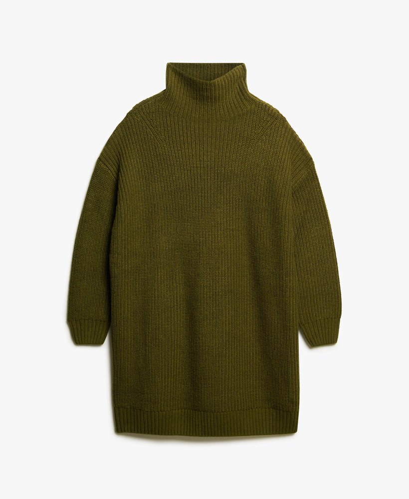 vestido suéter de malha canelada grossa na cor verde musgo escuro