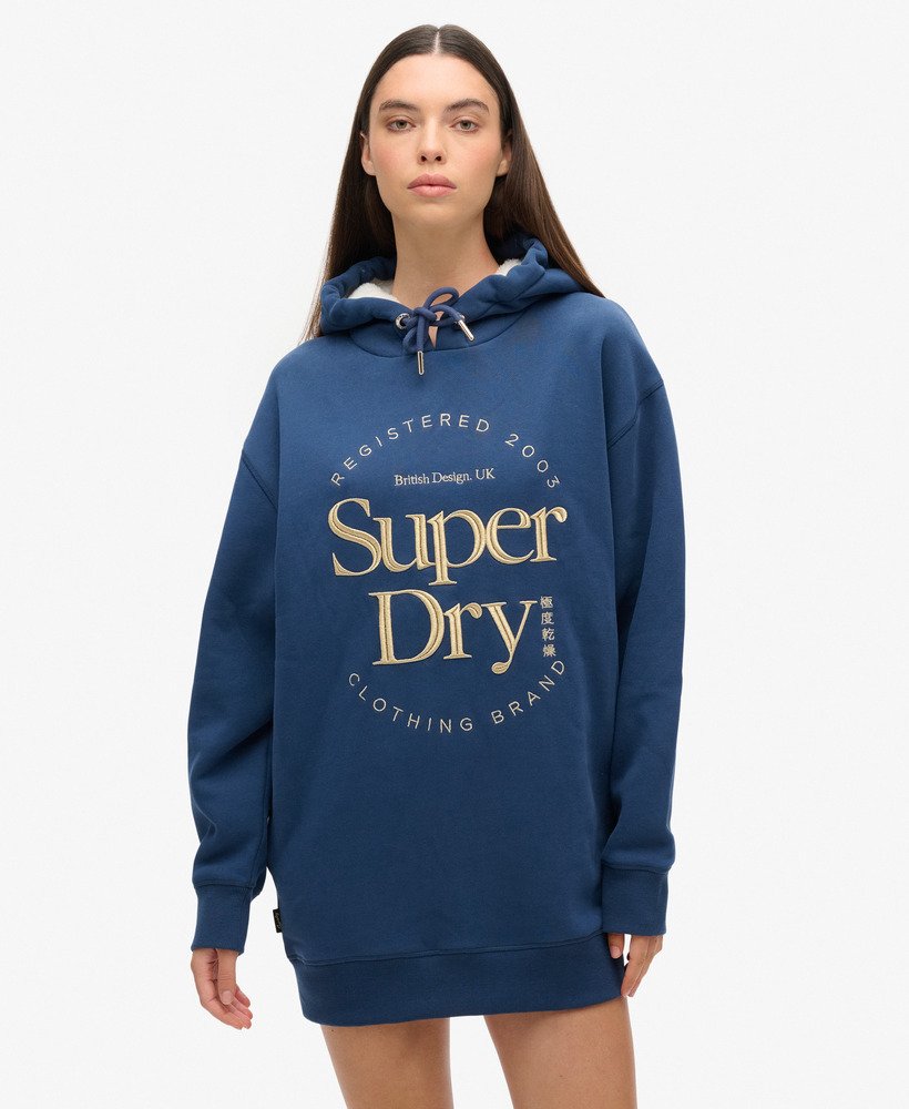 vestido com capuz luxe metallic logo na cor azul-marinho sargasso
