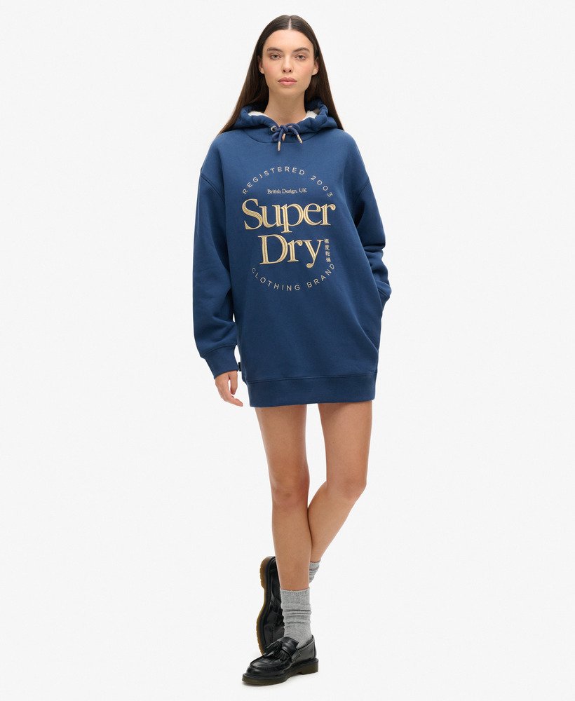 vestido com capuz luxe metallic logo na cor azul-marinho sargasso