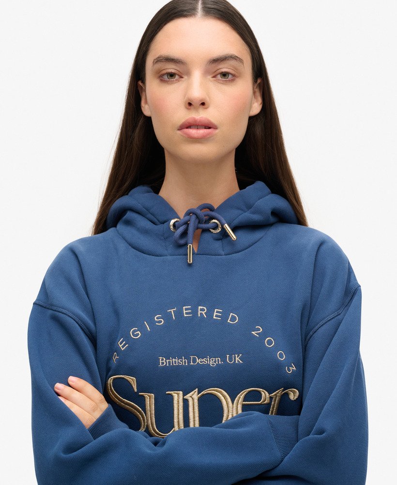 vestido com capuz luxe metallic logo na cor azul-marinho sargasso