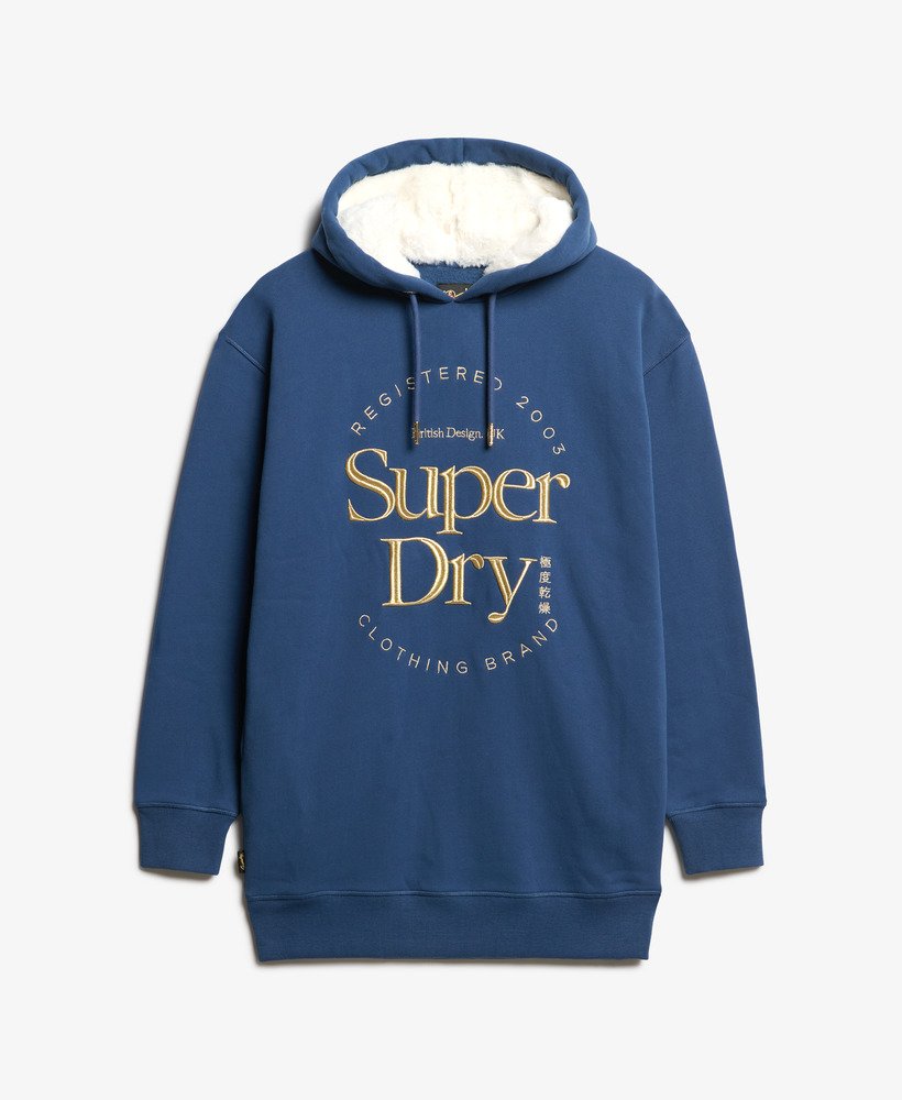 vestido com capuz luxe metallic logo na cor azul-marinho sargasso