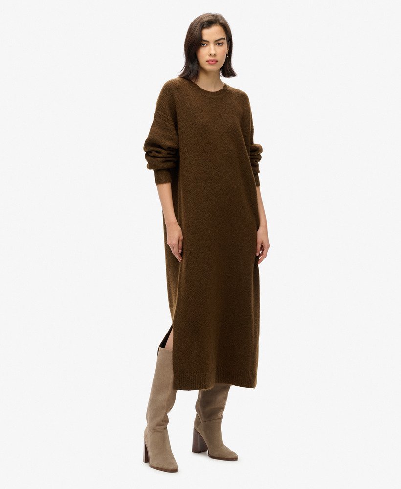 vestido midi folgado estilo suéter em marrom escuro com detalhe torcido