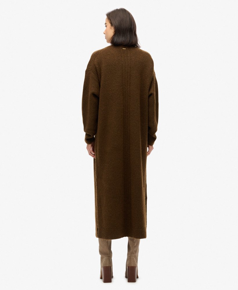 vestido midi folgado estilo suéter em marrom escuro com detalhe torcido