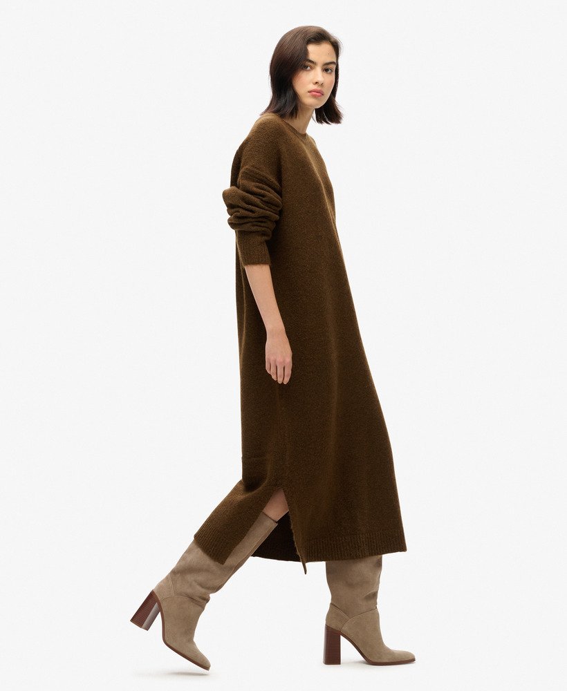 vestido midi folgado estilo suéter em marrom escuro com detalhe torcido
