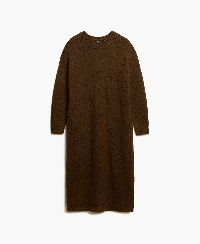 vestido midi folgado estilo suéter em marrom escuro com detalhe torcido