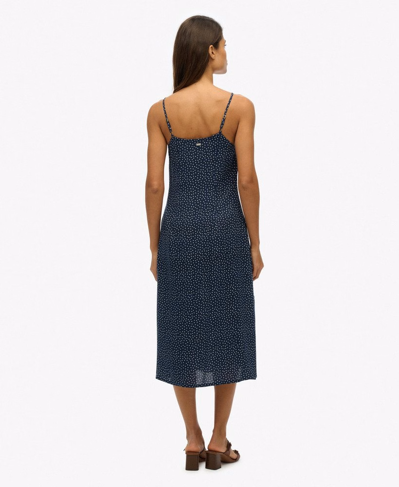 Vestido midi de alcinha estampado com botões