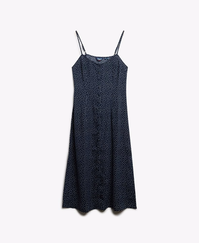 Vestido midi de alcinha estampado com botões