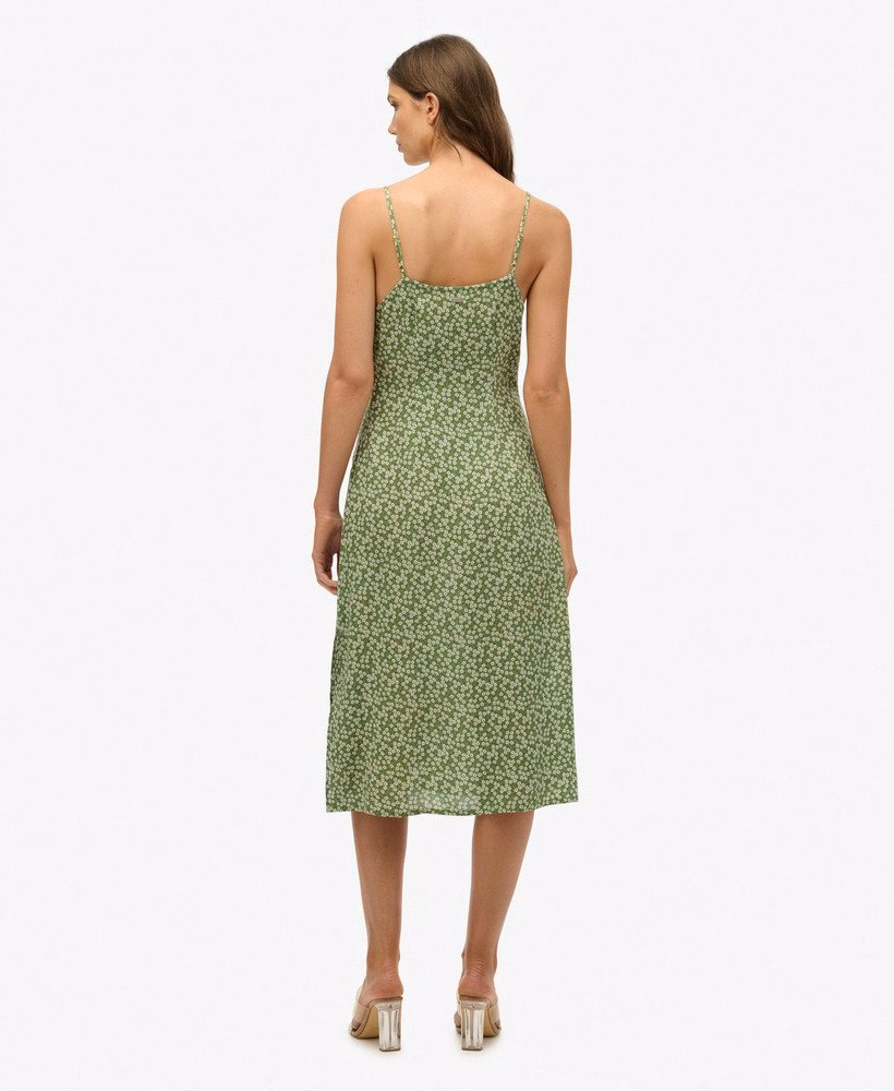 Vestido midi de alcinha estampado com botões