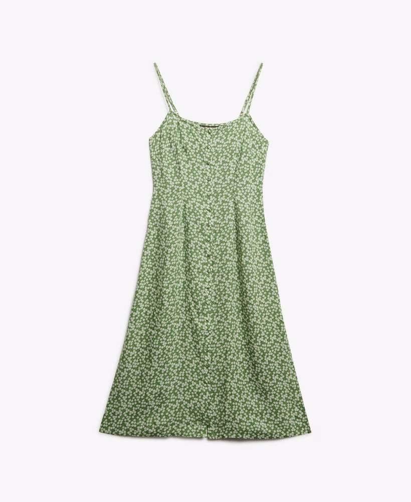 Vestido midi de alcinha estampado com botões