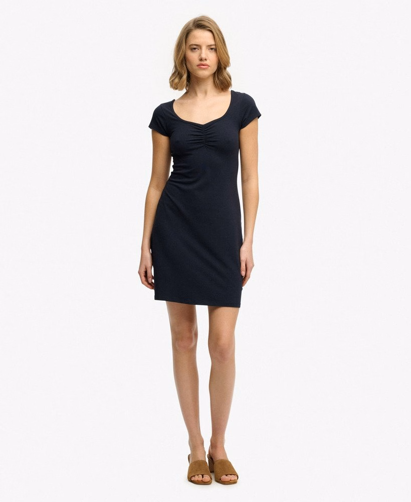 Vestido curto de malha com decote coração