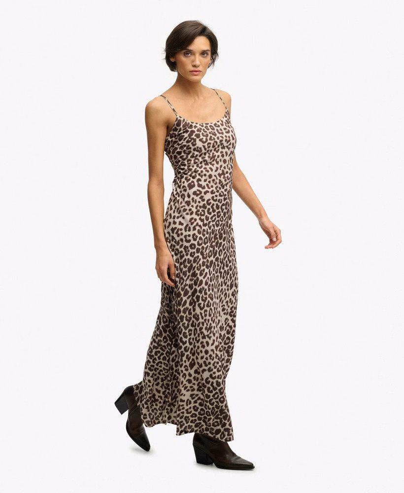 Vestido longo estampado estilo slip