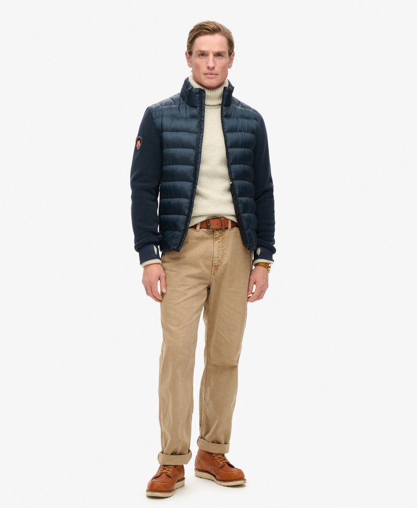 jaqueta bomber híbrida storm fleece na cor azul marinho eclipse