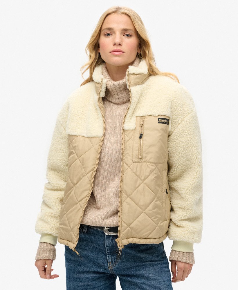 jaqueta híbrida de lã polar para trabalho na cor creme urbano