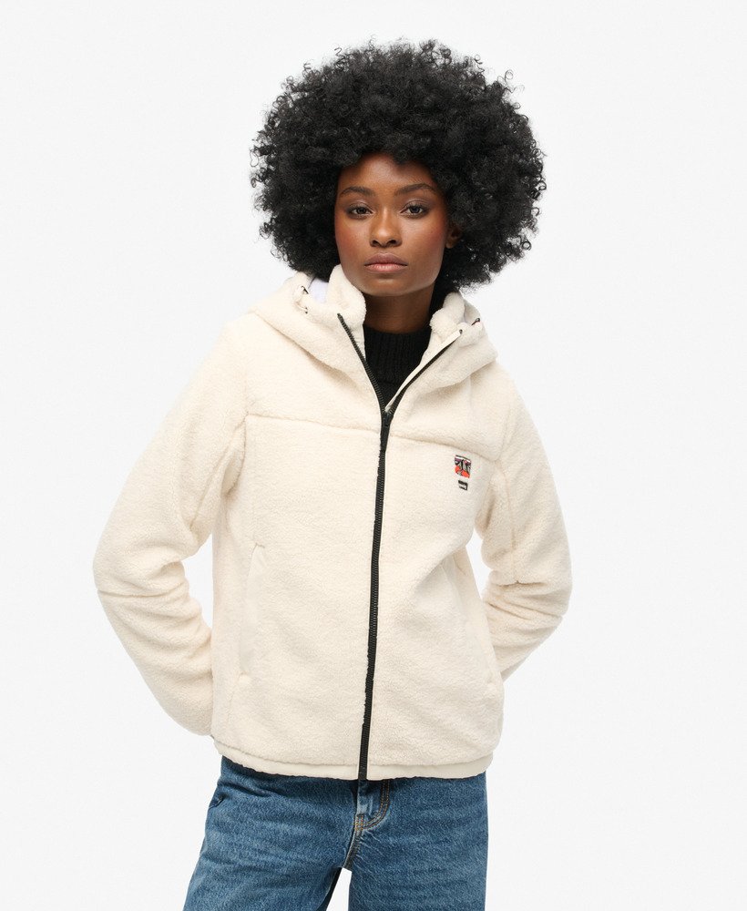 jaqueta borg trekker com capuz na cor off white