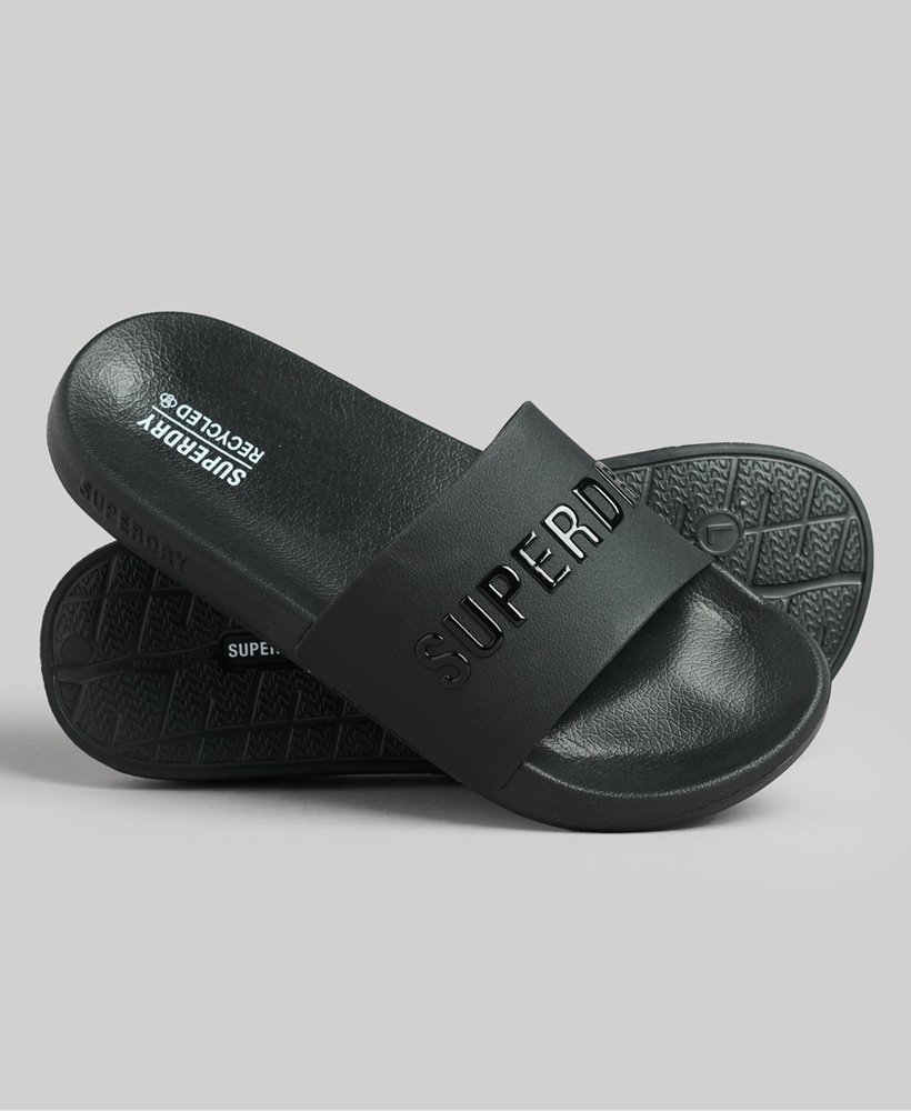 sliders de piscina com o logotipo code em pretopreto