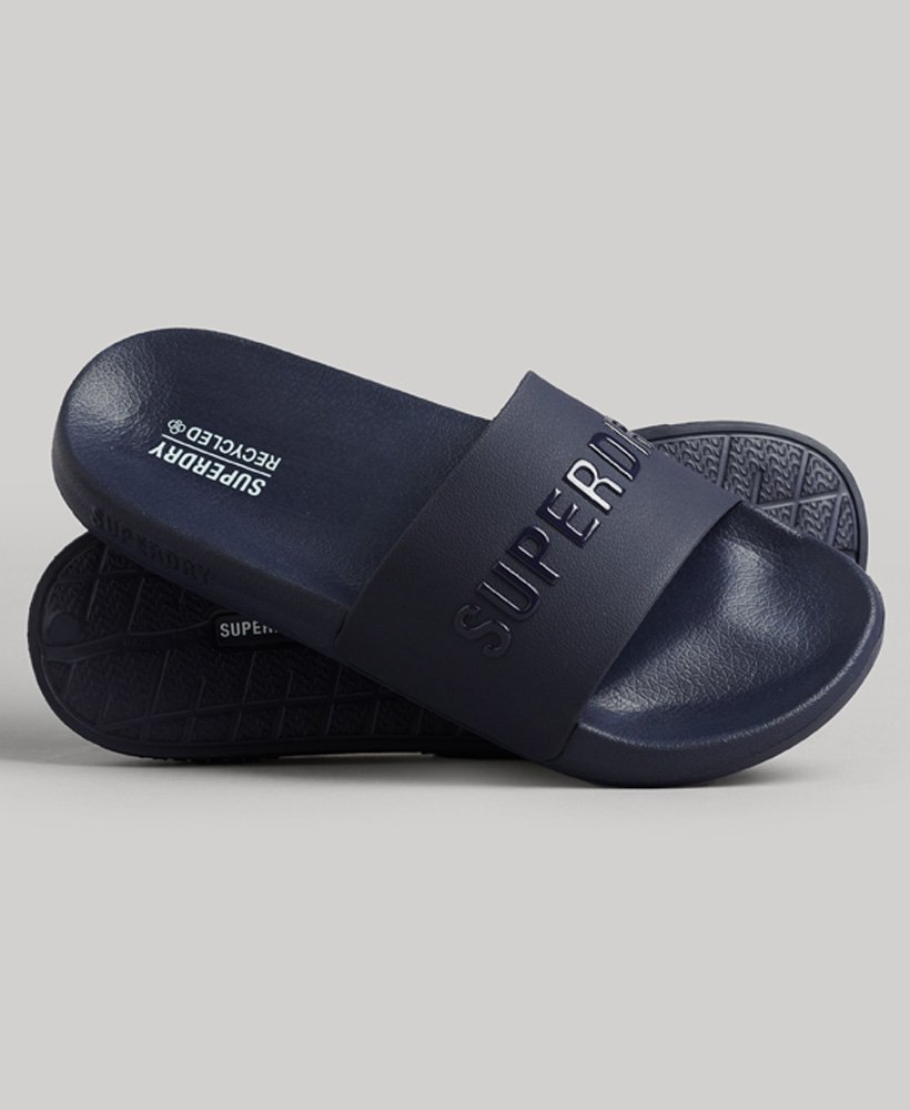 sliders de piscina com o logotipo code em azul marinho intensoazul marinho intenso