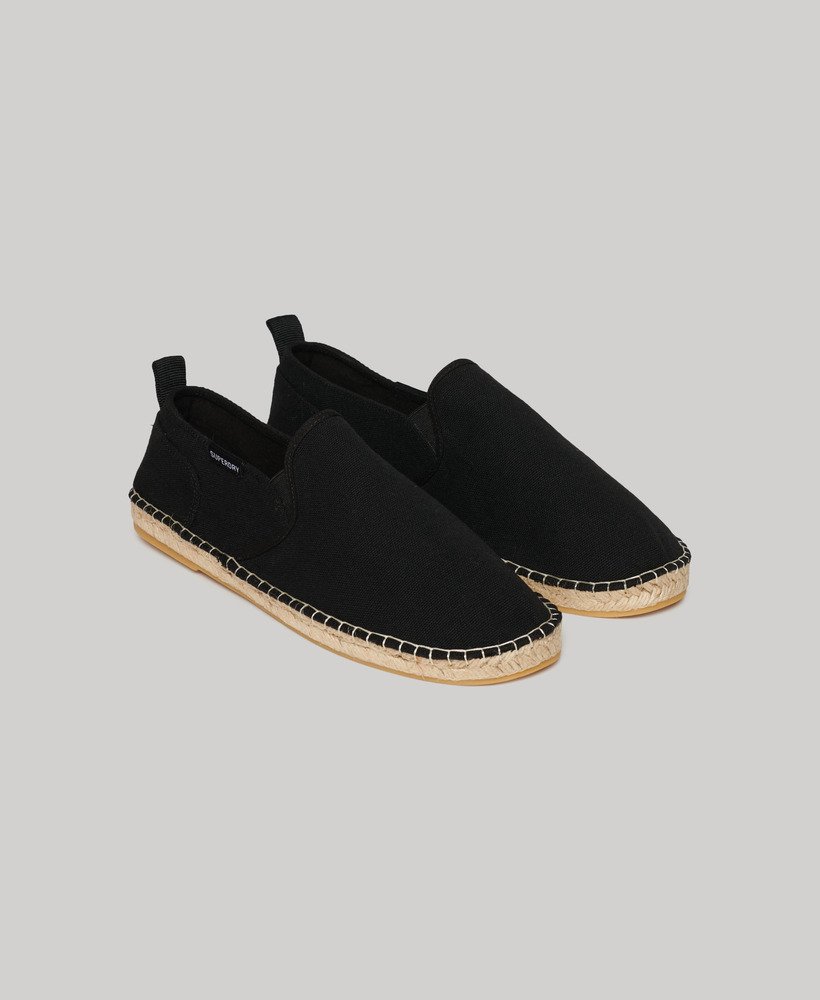 sapatos espadrille de lona na cor preta.