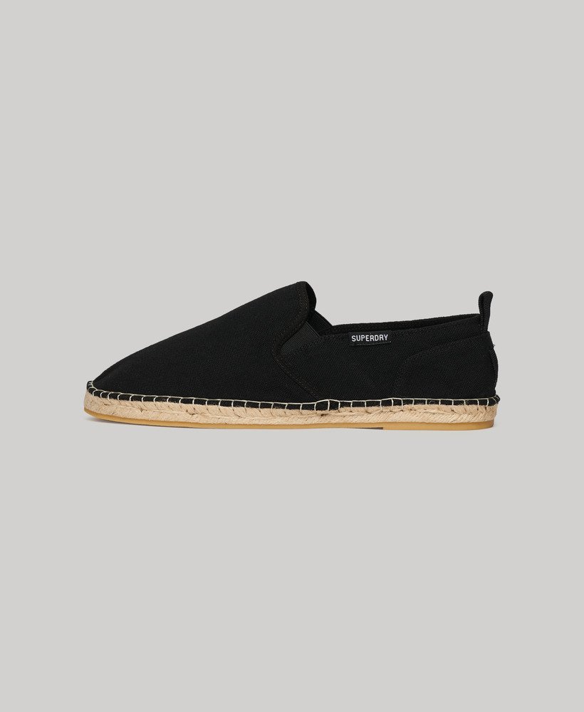 sapatos espadrille de lona na cor preta.