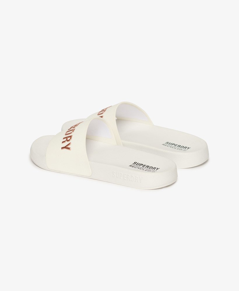 sliders de piscina com o logotipo code em ouro rosa óticometálico
