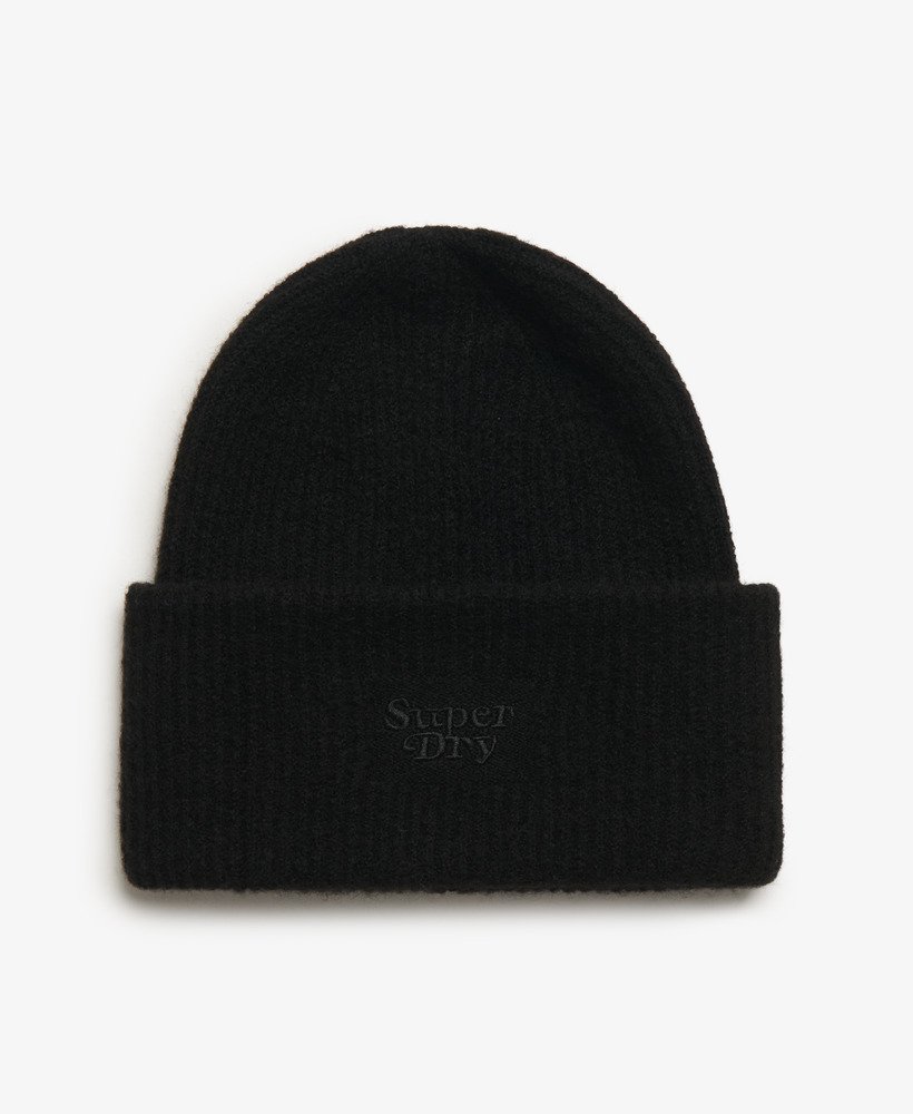 gorro de malha canelada macia na cor preta.