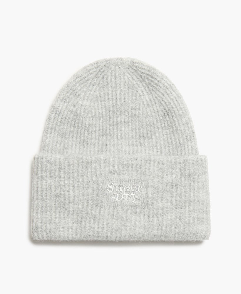 gorro de malha canelada macia na cor cinza mesclado.