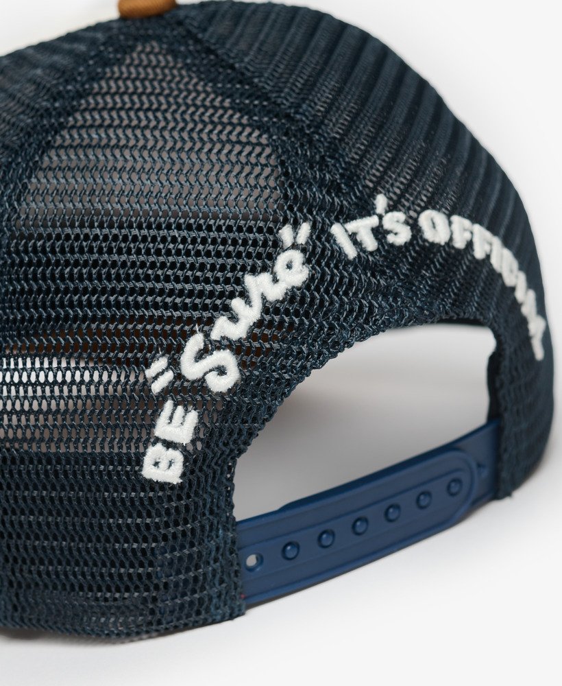 boné trucker de tela em denim co marrom tabaco