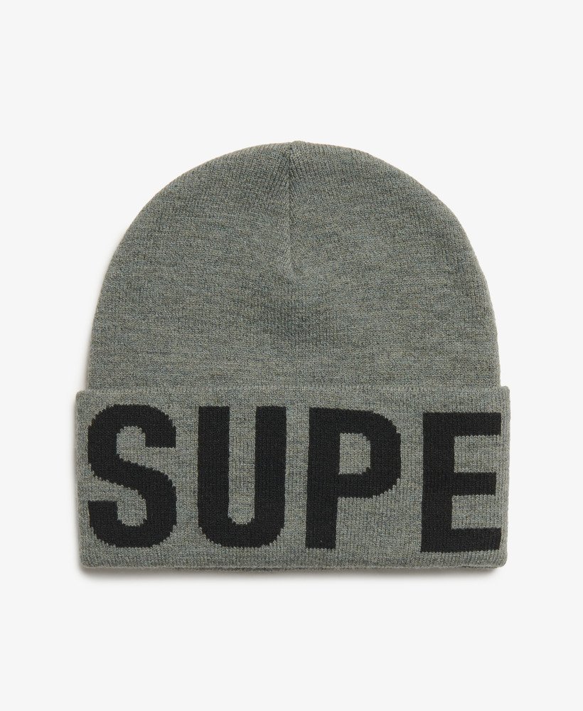 gorro de malha com a marca na cor cinza mesclado.