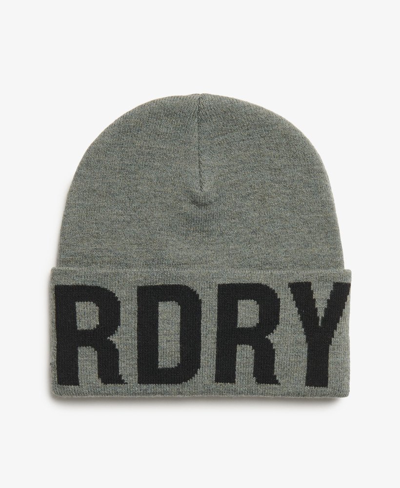 gorro de malha com a marca na cor cinza mesclado.