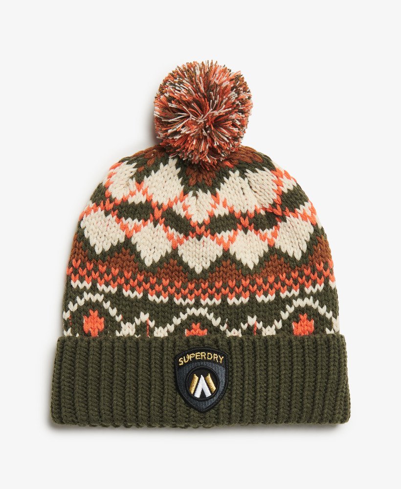 gorro de malha apres ski em cáqui militar com estampa fairisle