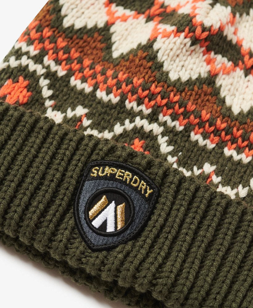 gorro de malha apres ski em cáqui militar com estampa fairisle