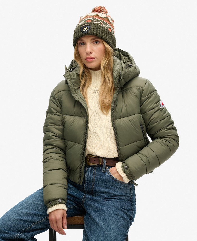 gorro de malha apres ski em cáqui militar com estampa fairisle