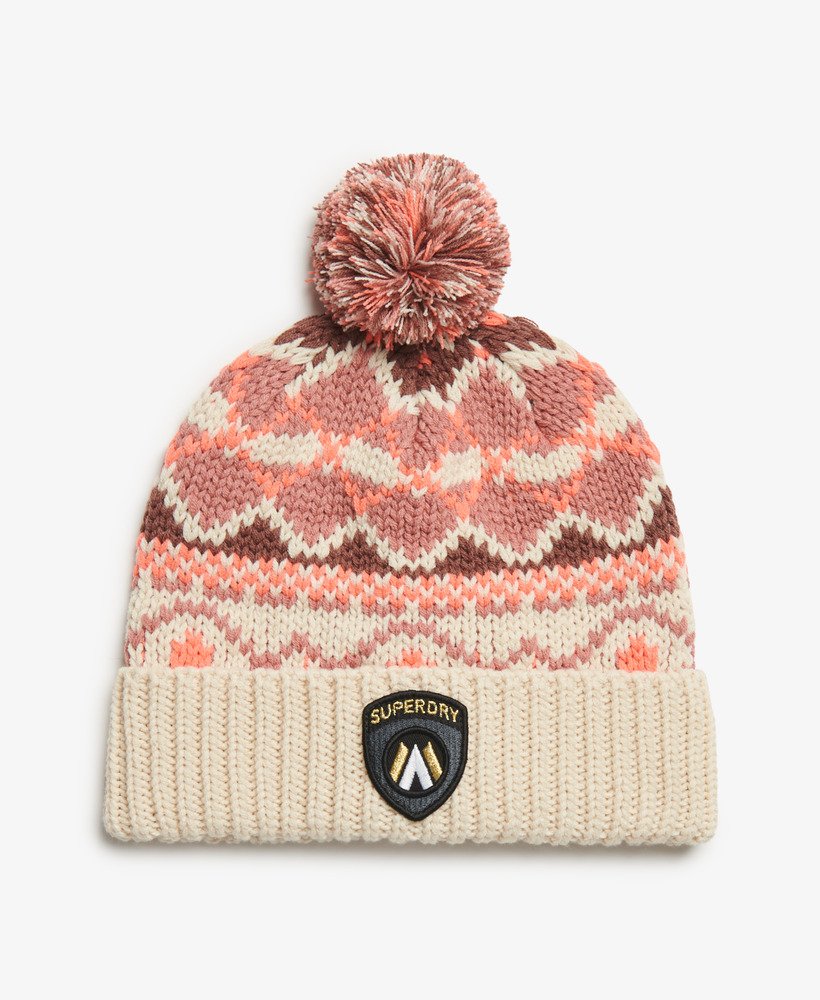 gorro de malha apres ski na cor noz-moscada com estampa fairisle
