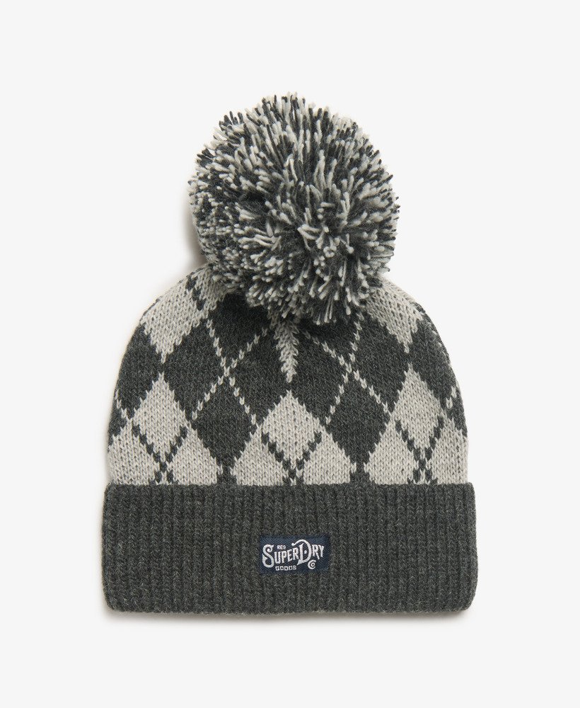 gorro de malha estampado em losangos cinza