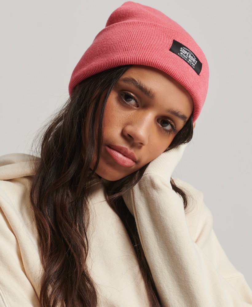 gorro clássico de tricô na cor rosa mesclado estilo camping.