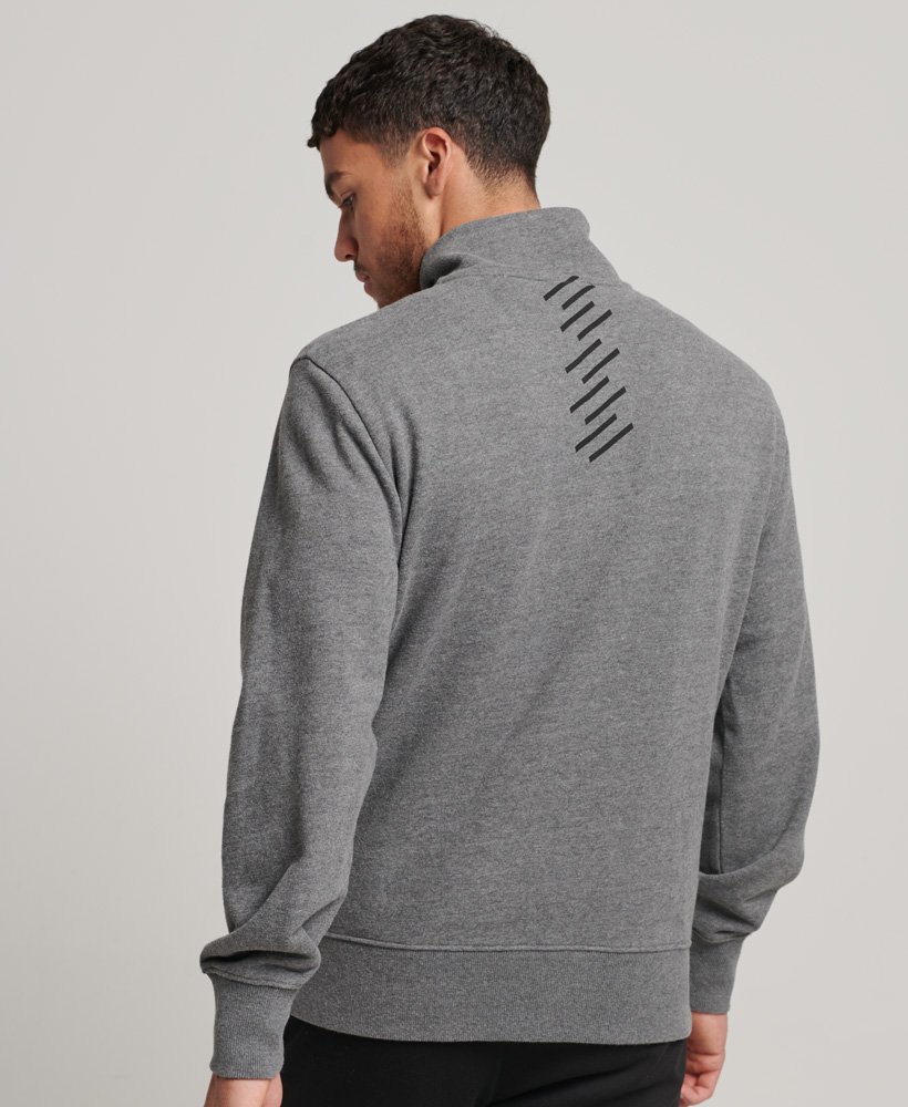 moletom code core sport com meio zíper na cor cinza escuro mesclado.