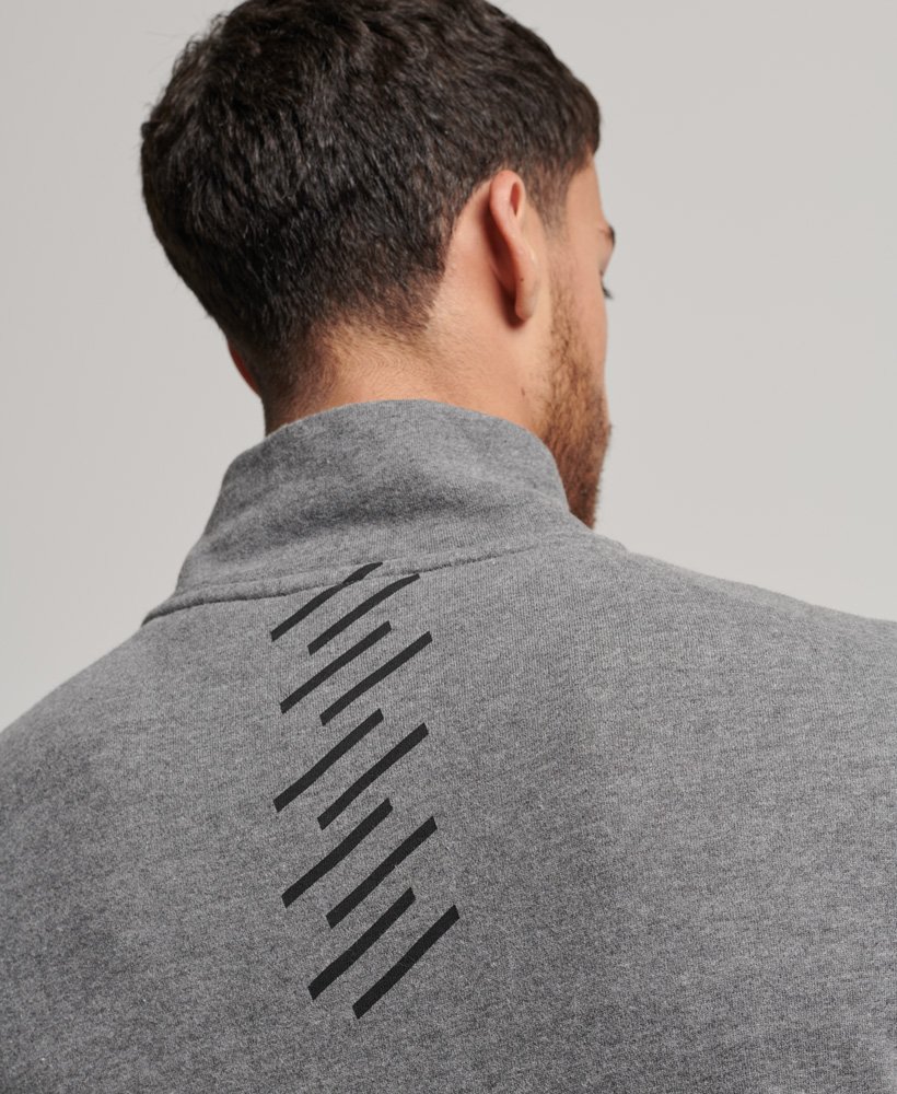 moletom code core sport com meio zíper na cor cinza escuro mesclado.