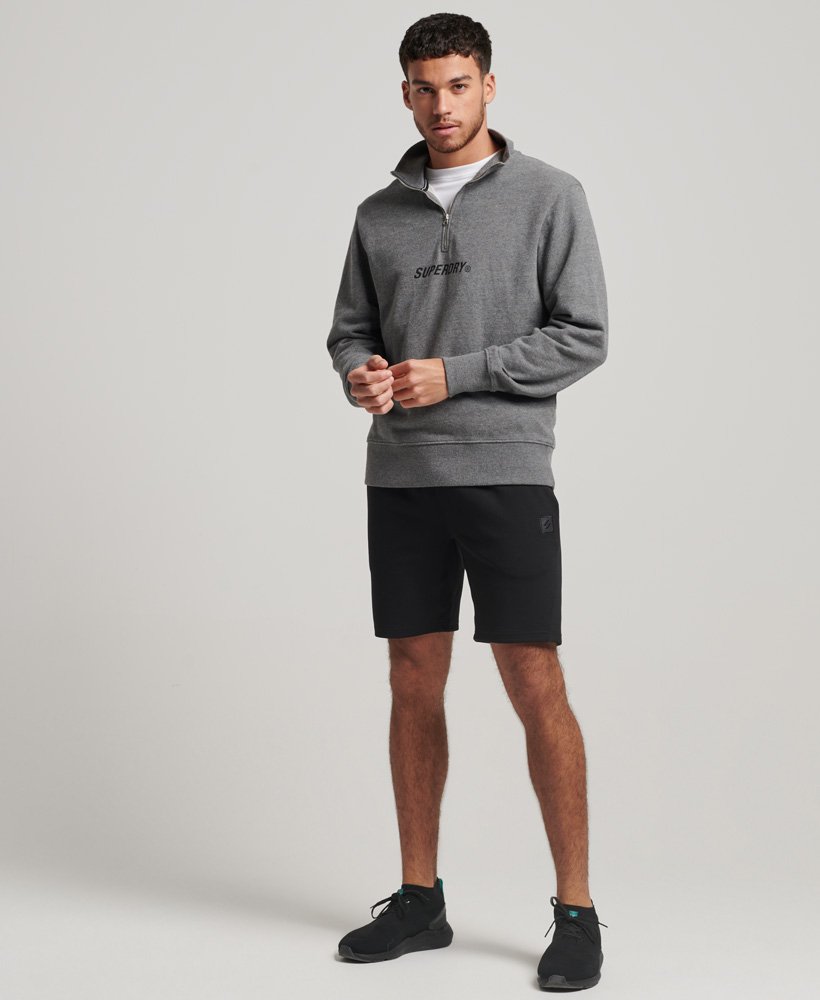 moletom code core sport com meio zíper na cor cinza escuro mesclado.