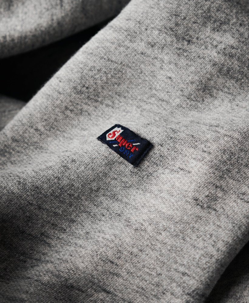 moletom com capuz e logo vintage em cinza mesclado.