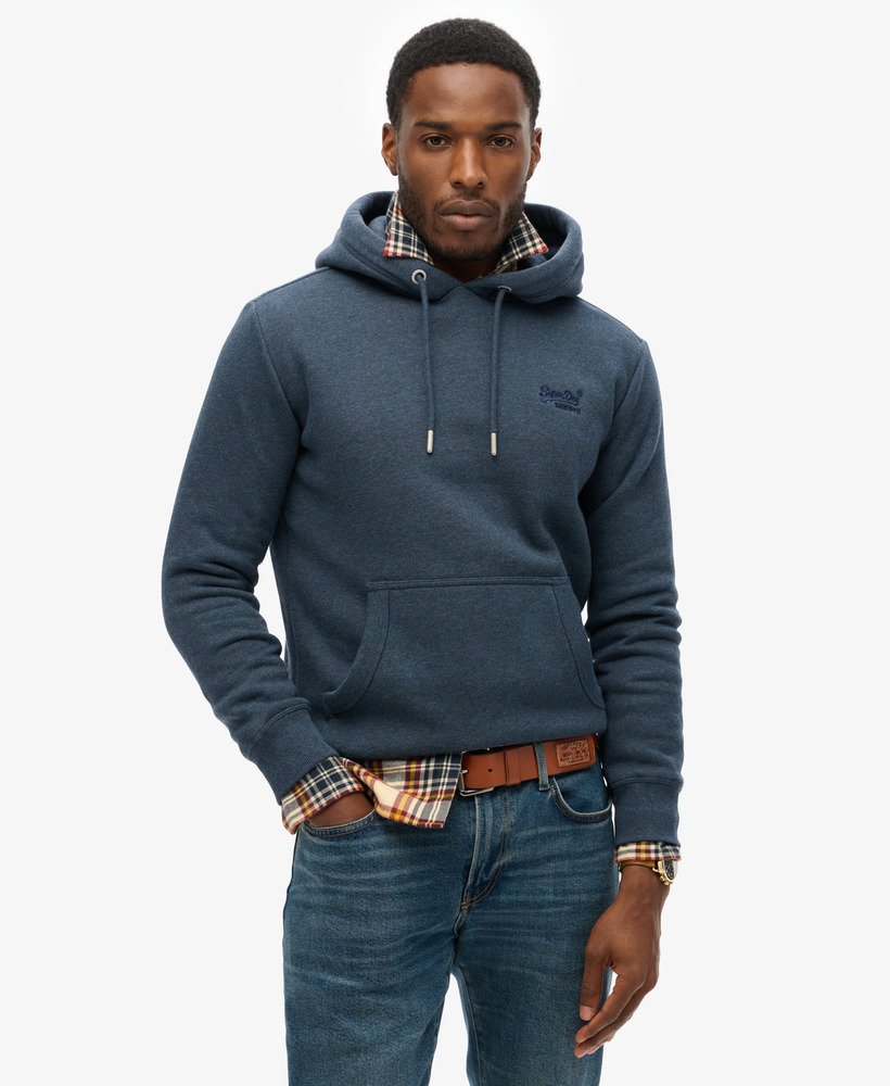 moletom com capuz essential logo na cor vintage navy mescla.
