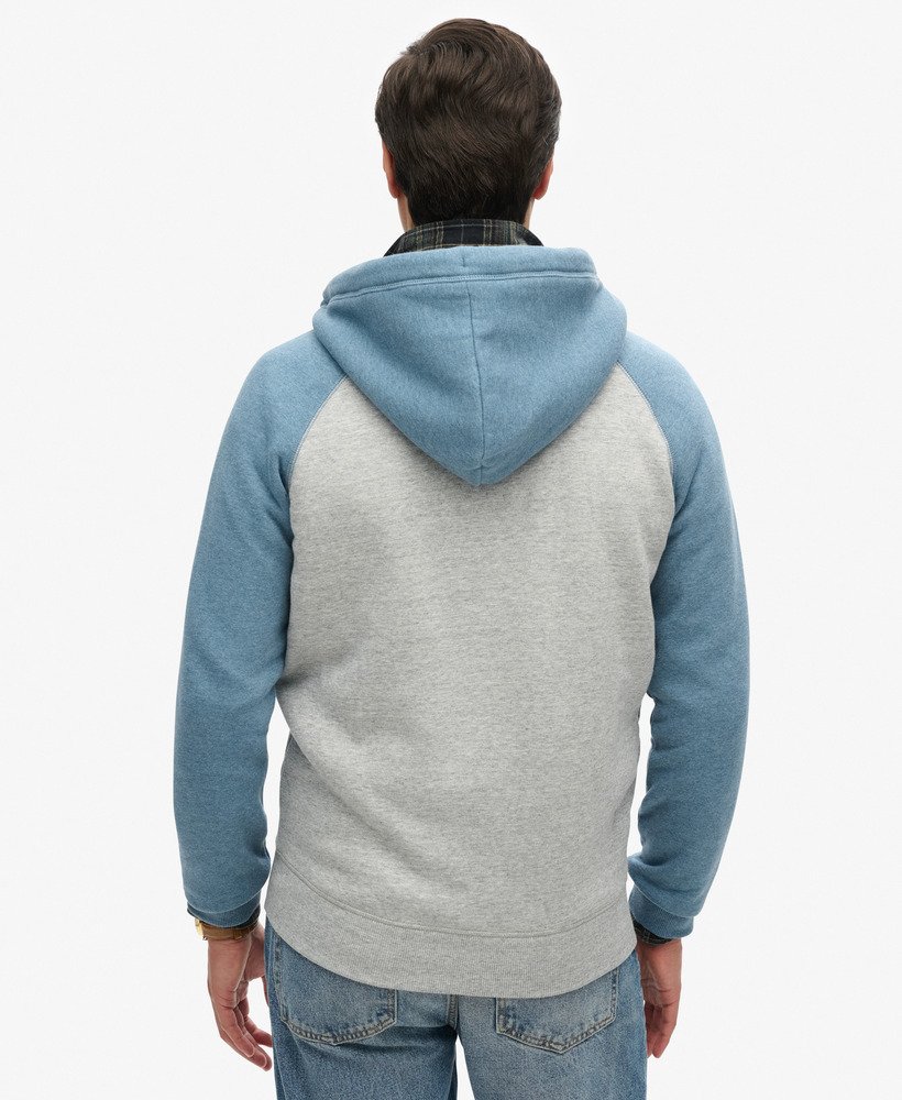 moletom com zíper essential baseball em cinza mesclado atléticoazul mesclado azul pedra