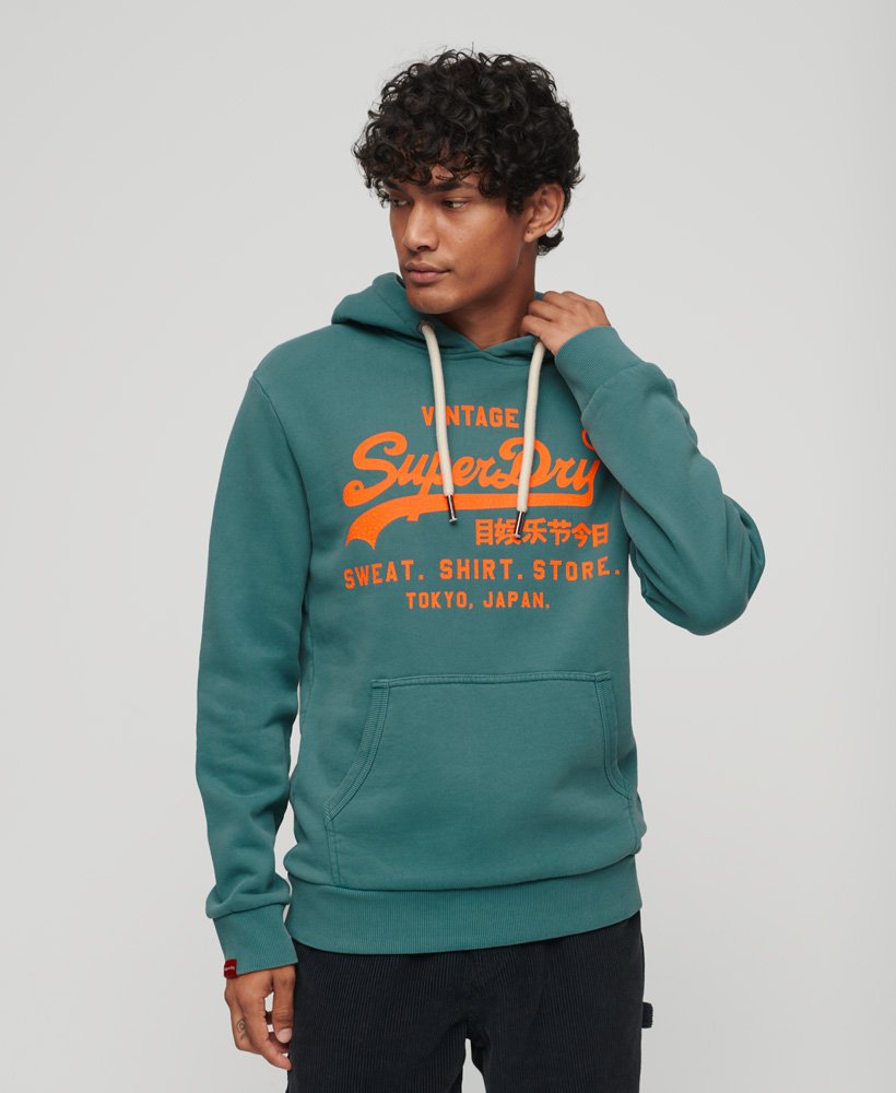 moletom com capuz e logo vintage neon na cor azul hidro