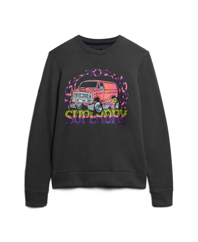 moletom com estampa retrô de motocicleta na cor cinza médio.