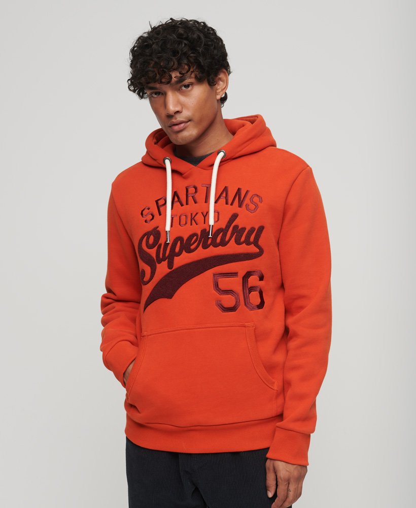 moletom com capuz athletic script graphic em denim co laranja ferrugem
