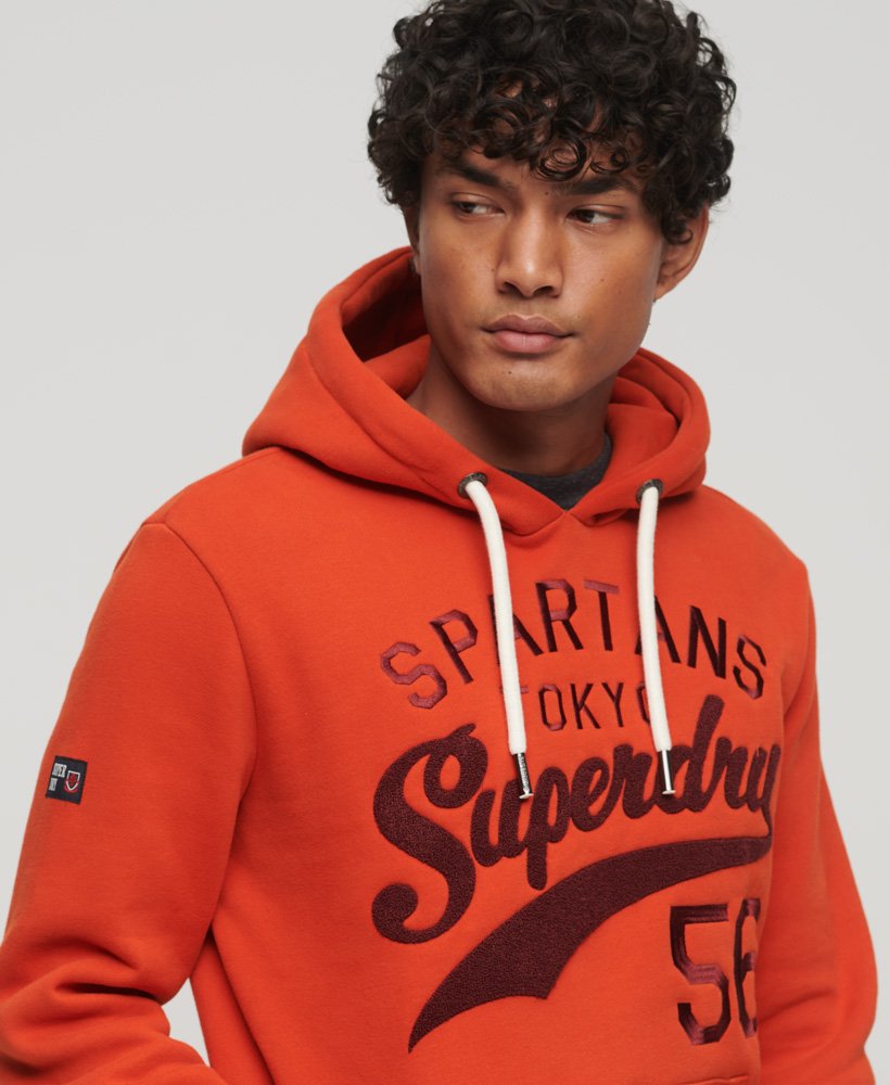 moletom com capuz athletic script graphic em denim co laranja ferrugem