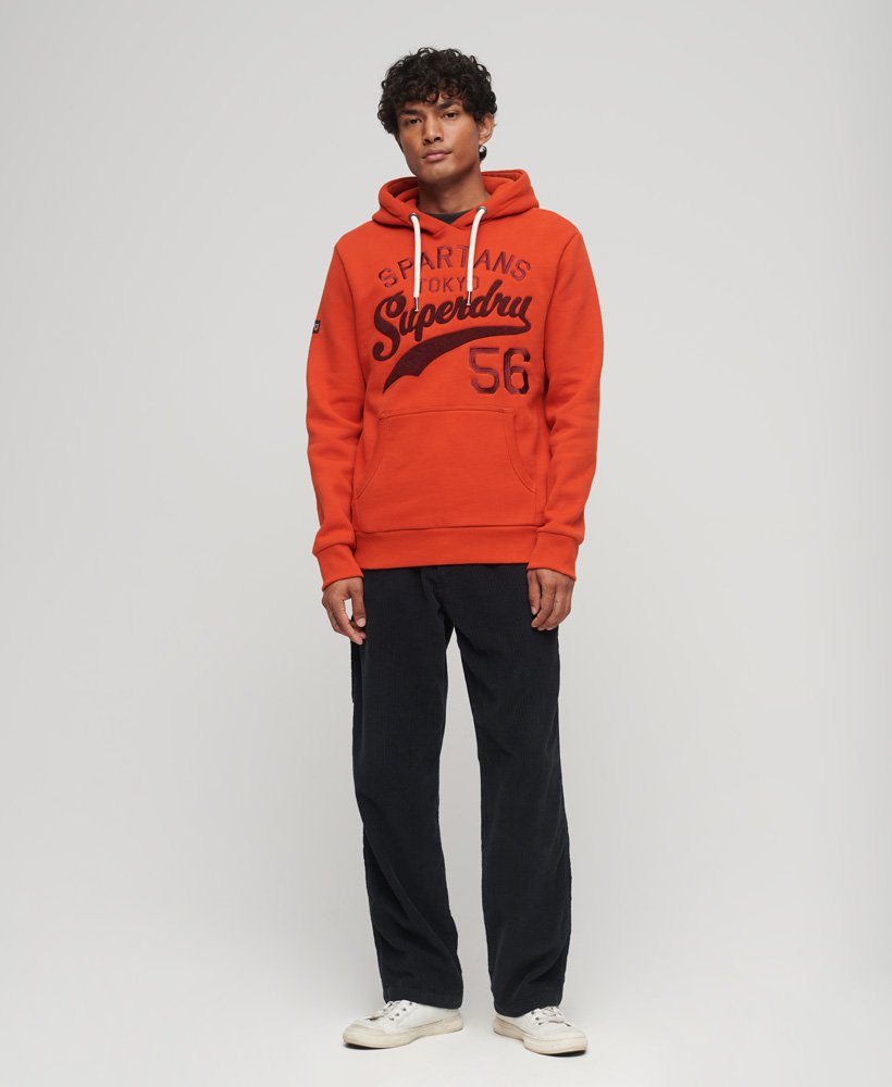 moletom com capuz athletic script graphic em denim co laranja ferrugem