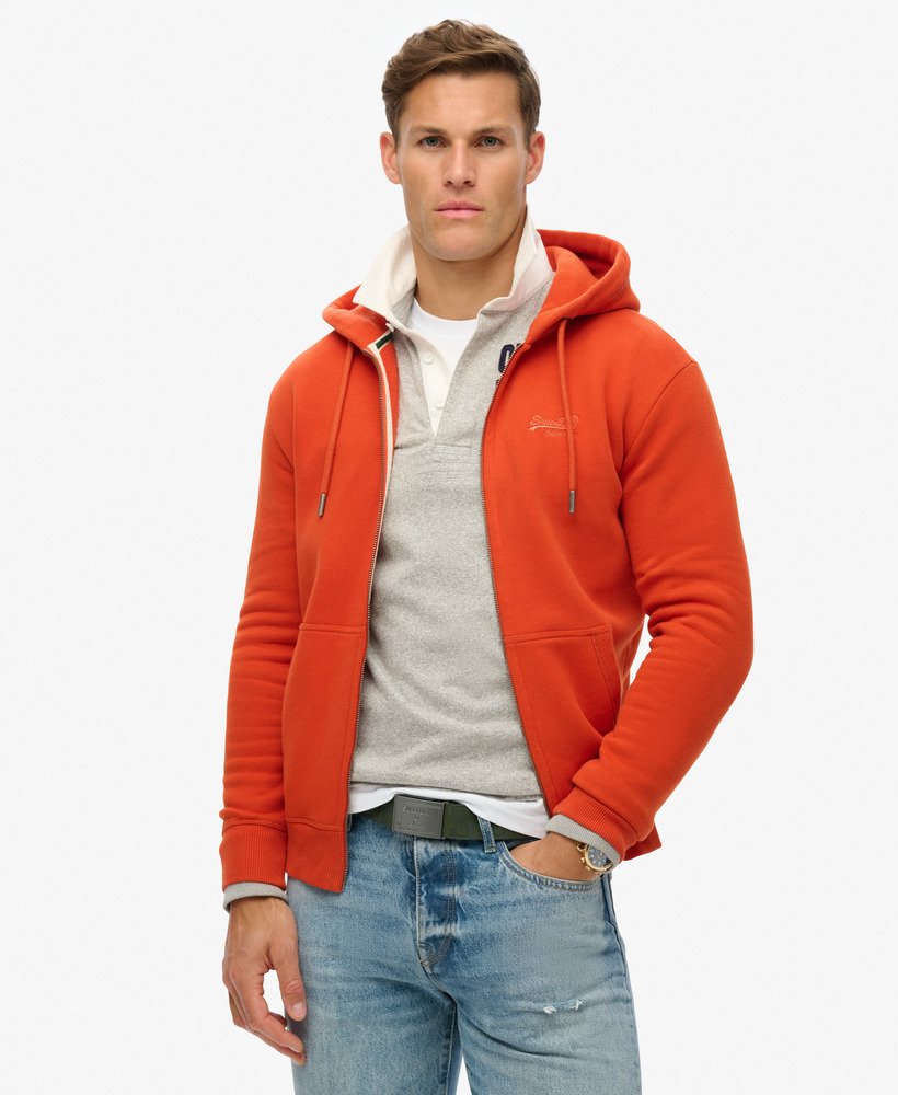 moletom com zíper e logo essencial da denim co na cor laranja ferrugem