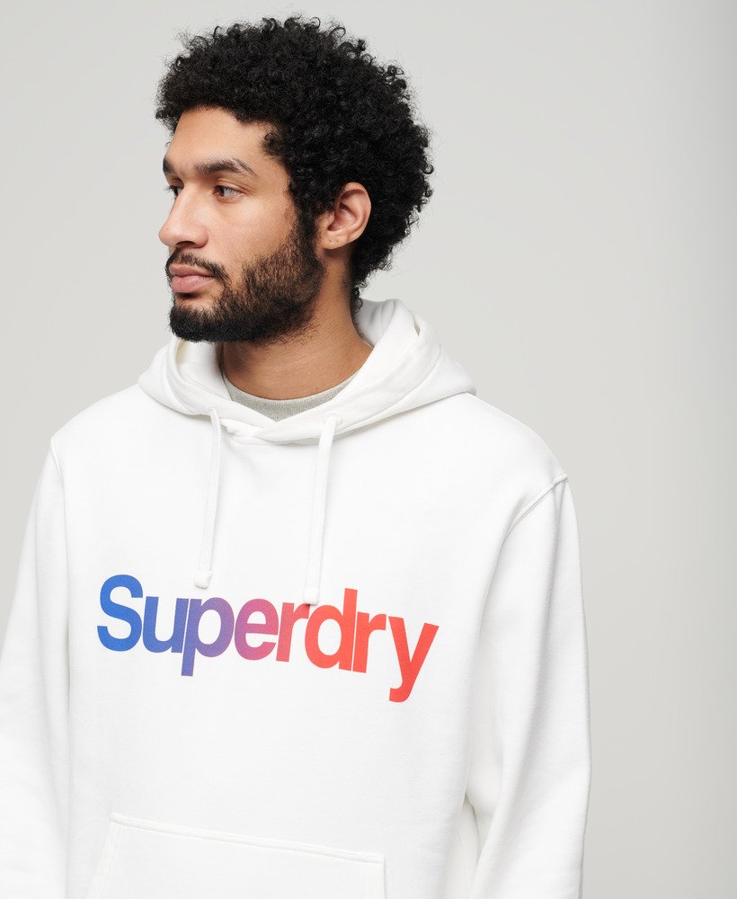 moletom folgado com capuz e logo principal em branco brilhante